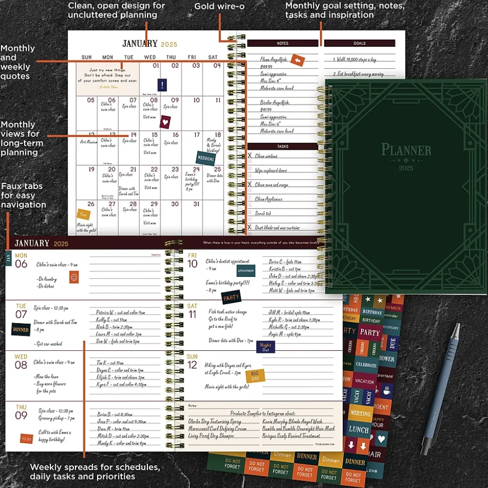 2025 TF Publishing Emerald Edition 6.5" x 8" Weekly & Monthly Planner, Paperboard Cover, Multicolor (25-9220)
