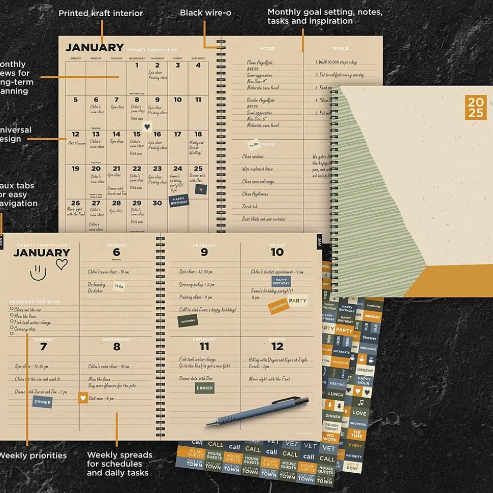 2025 TF Publishing Geometric 9" x 11" Weekly & Monthly Planner, Paperboard Cover, Multicolored (25-9702)