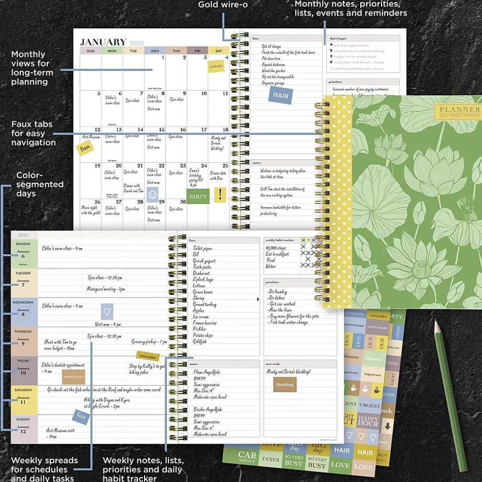 2025 TF Publishing Lotus 6.5" x 8" Weekly & Monthly Planner, Paperboard Cover, Multicolor (25-9210)