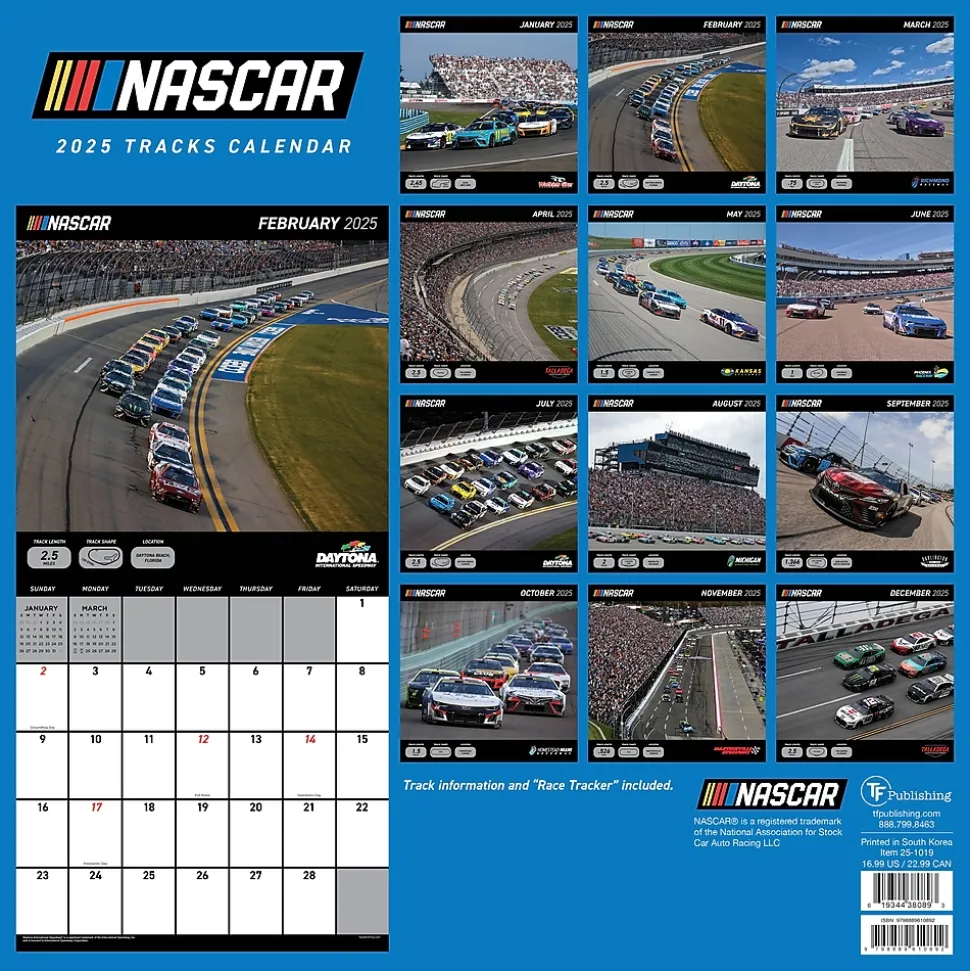 2025 TF Publishing Nascar Tracks 12" x 12" Monthly Wall Calendar (25-1019)