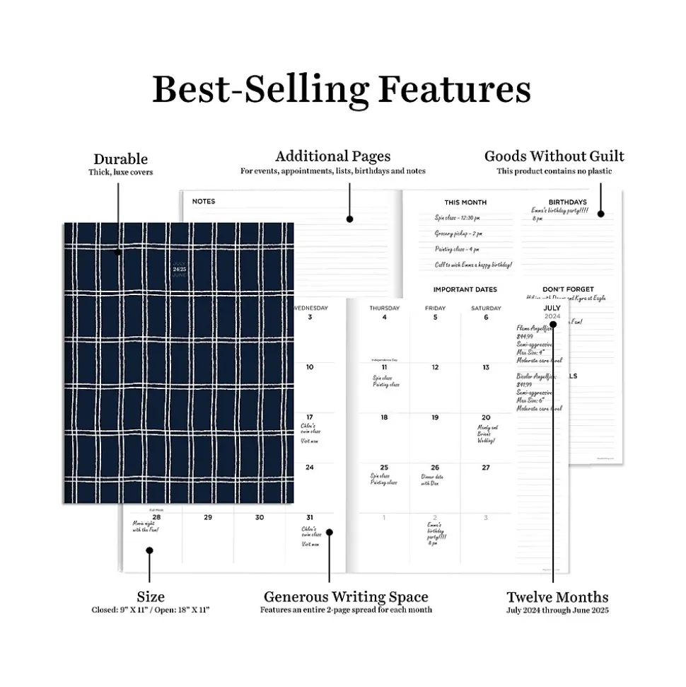 2024-2025 TF Publishing Navy Grid 9" x 11" Academic Monthly Planner, Paperboard Cover, Navy/White (AY25-4510)