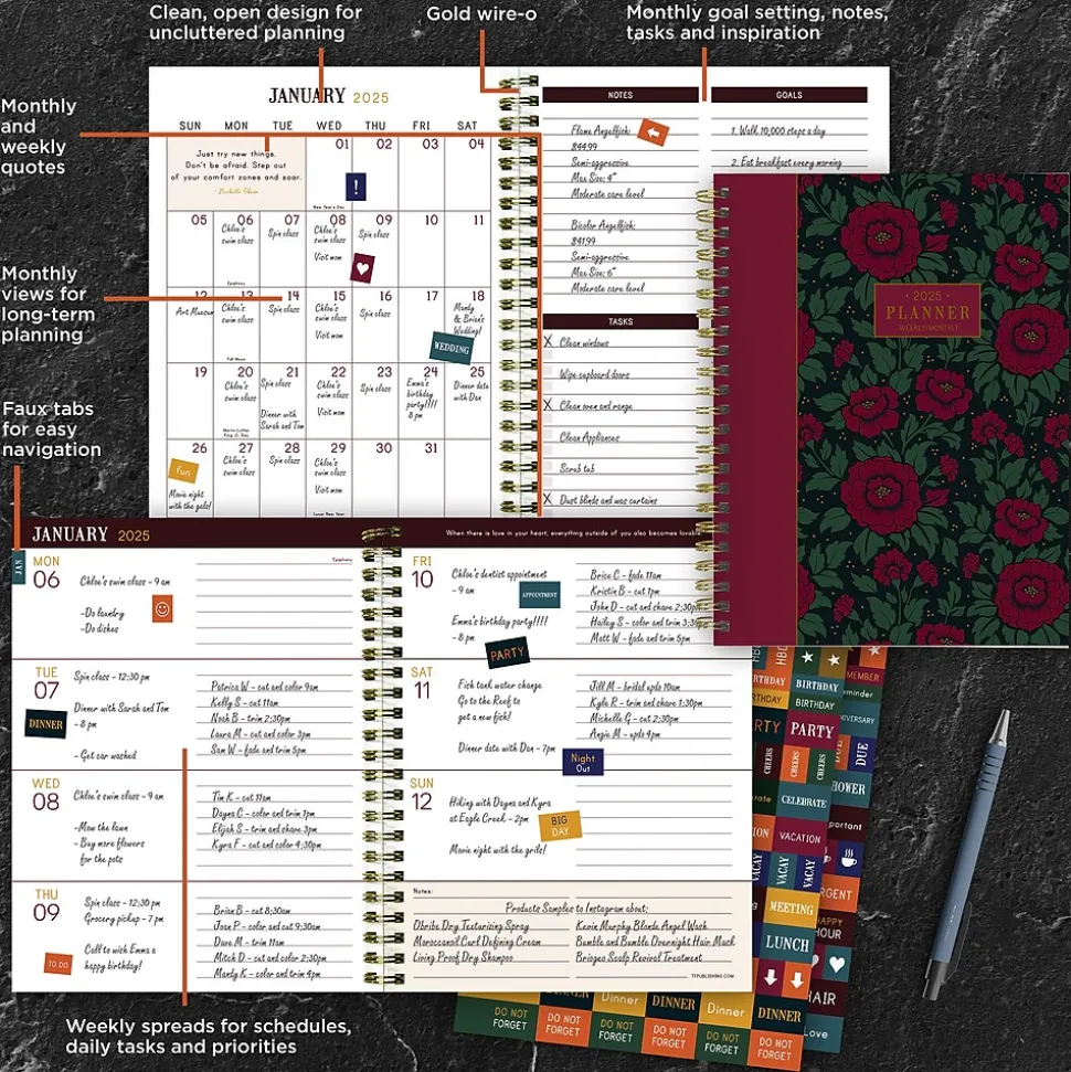 2025 TF Publishing Victorian Blooms 6.5" x 8" Weekly & Monthly Planner, Paperboard Cover, Multicolor (25-9222)