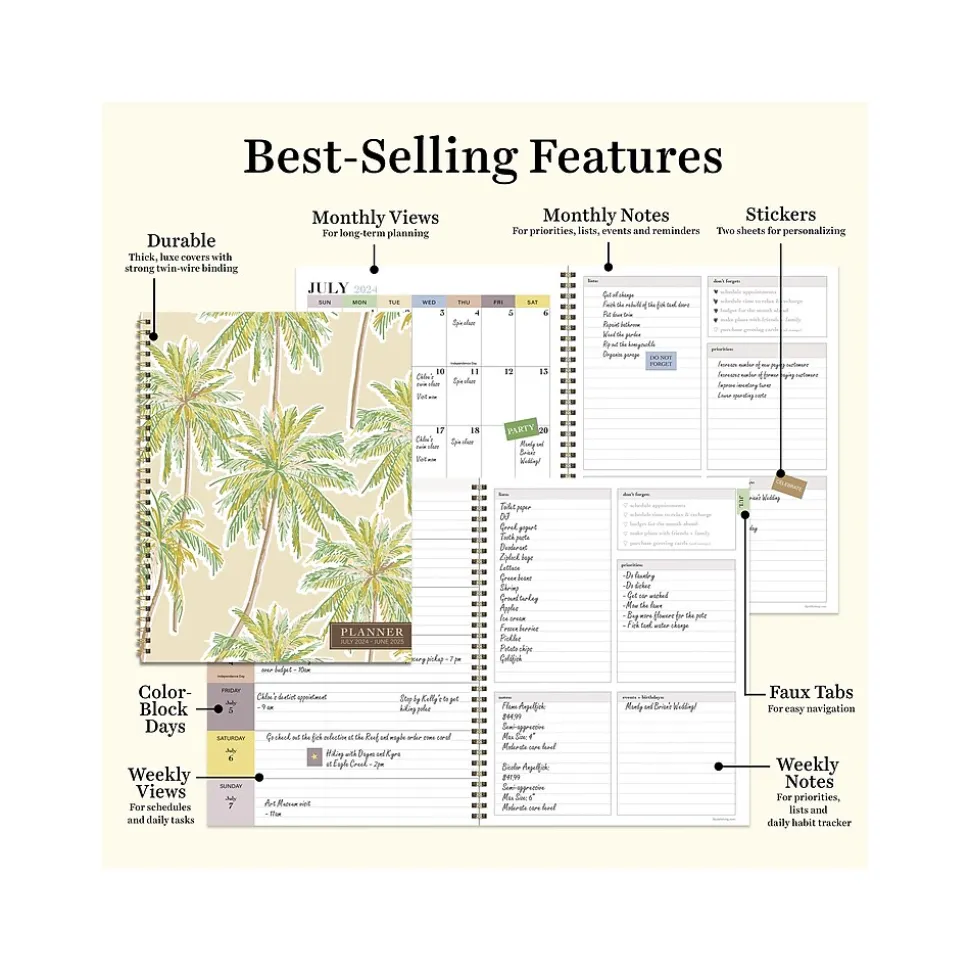 2024-2025 TF Publishing White Lotus Series Positano Palms 8.5" x 11" Academic Weekly & Monthly Planner, Paperboard Cover