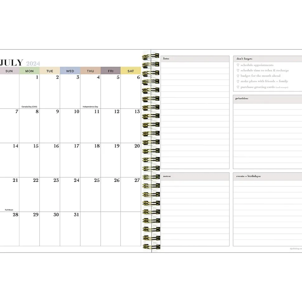 2024-2025 TF Publishing White Lotus Verde Fronds 6" x 8" Academic Weekly & Monthly Planner, Paperboard Cover (AY25-9210)