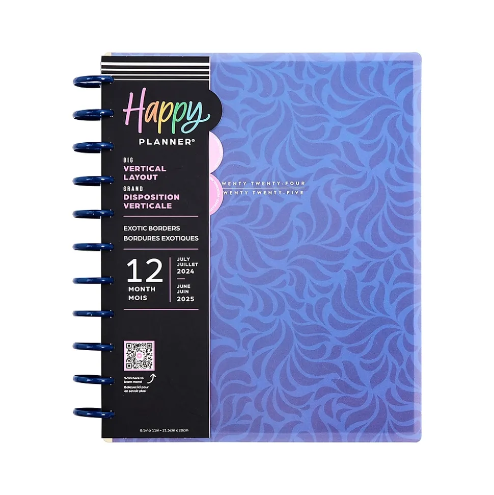 2024-2025 The Happy Planner Exotic Borders 8.5" x 11" Academic Weekly & Monthly Planner, Plastic Cover, Blue (PPBD12-167)