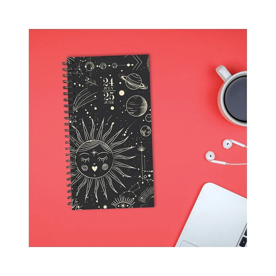 2024-2025 Willow Creek Celestial 3.5" x 6.5" Academic Weekly & Monthly Planner, Paper Cover, Black/Gold (47675)