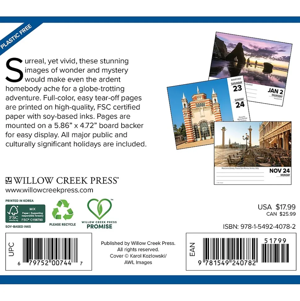 2025 Willow Creek Daily Destinations 2025 6.2" x 5.4" Day-to-Day Calendar (40782)