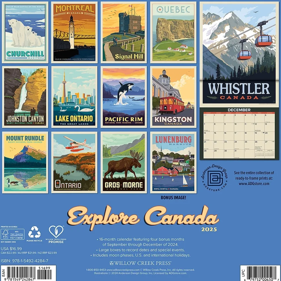2025 Willow Creek Explore Canada 12" x 12" Monthly Wall Calendar (42847)