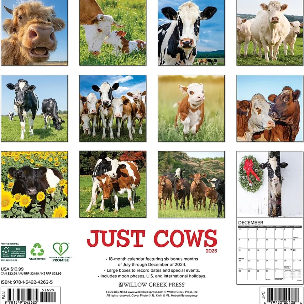 2025 Willow Creek Just Cows 12" x 12" Monthly Wall Calendar (42625)