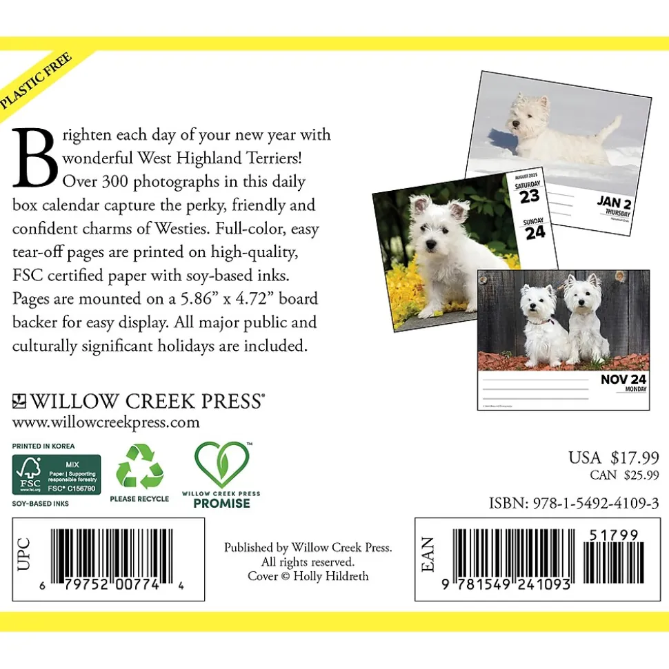 2025 Willow Creek Westies 6" x 5.5" Day-to-Day Calendar (41093)