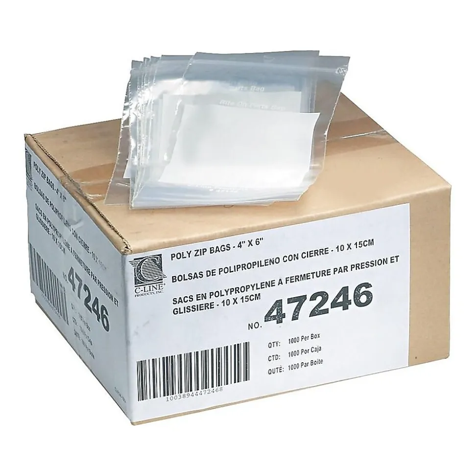 4" x 6" Reclosable Poly Bags, 2 Mil, Clear, 1000/Carton (47246)