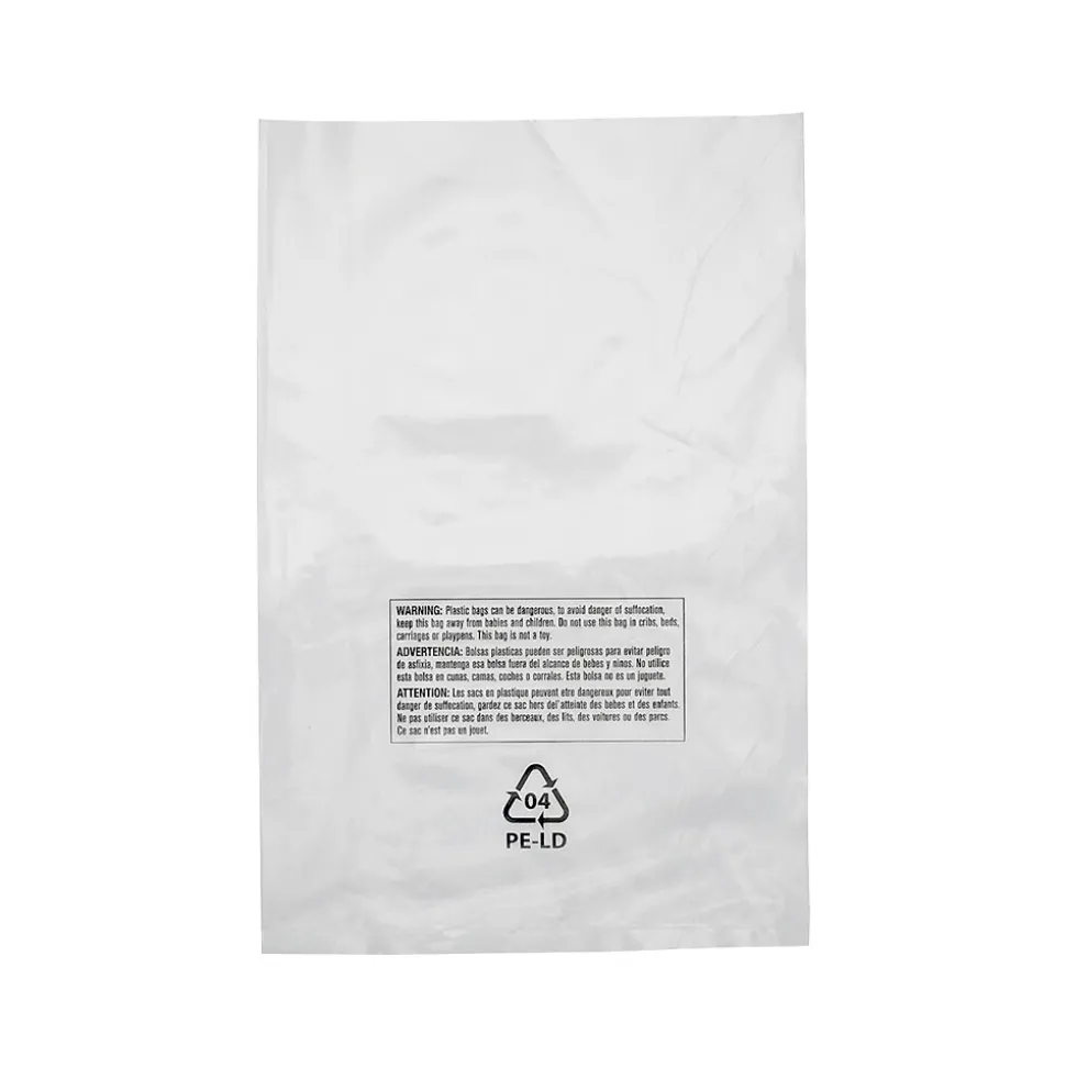 6" x 9" Suffocation Warning Layflat Poly Bags, 2 Mil, Clear, 1000/Carton (16100)