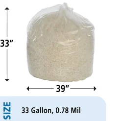 AbilityOne 33 Gallon Industrial Trash Bag, 33" x 39", Low Density, 0.7 mil, Clear, 125 Bags/Box (8105011839768)