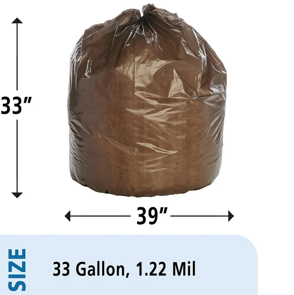 AbilityOne 33 Gallon Industrial Trash Bag, 33" x 39", Low Density, 1.22 mil, Dark Brown, 125 Bags/Box (8105011839769)
