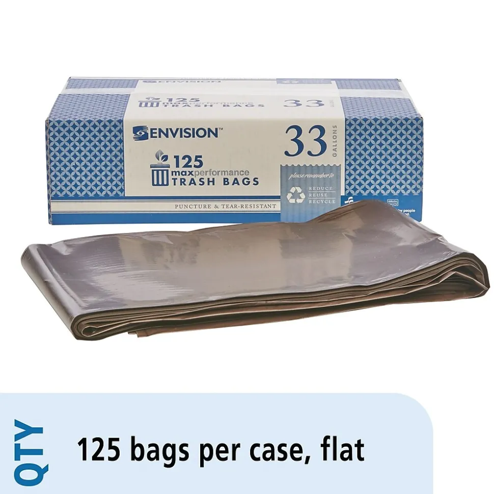 AbilityOne 33 Gallon Industrial Trash Bag, 33" x 39", Low Density, 1.22 mil, Dark Brown, 125 Bags/Box (8105011839769)