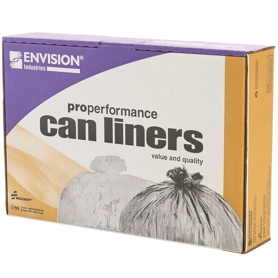 AbilityOne Envision LLDPE 33 Gallon Industrial Trash Bag, 33" x 39", Low Density, 1.3 mil, Clear, 100 Bags/Box (LD33XH 33X39)