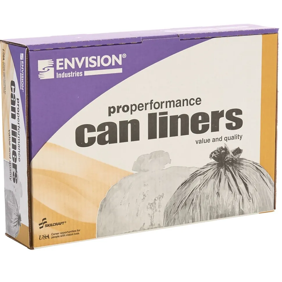 AbilityOne Envision LLDPE 55-60 Gallon Industrial Trash Bag, 38" x 58", Low Density, 1 mil, Clear, 100 Bags/Box (8105015171371)