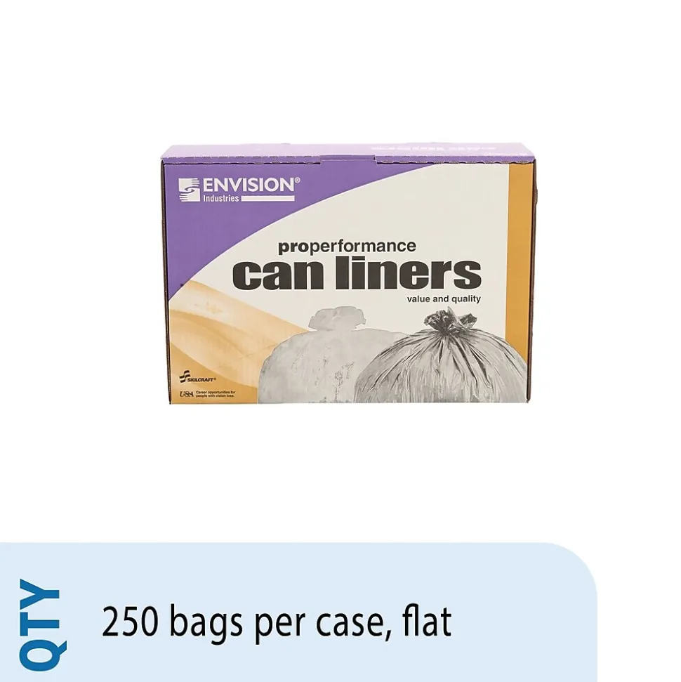 AbilityOne Envision LLDPE 33 Gallon Industrial Trash Bag, 33" x 39", Low Density, 0.8 mil, Clear, 250 Bags/Box (8105015171353)