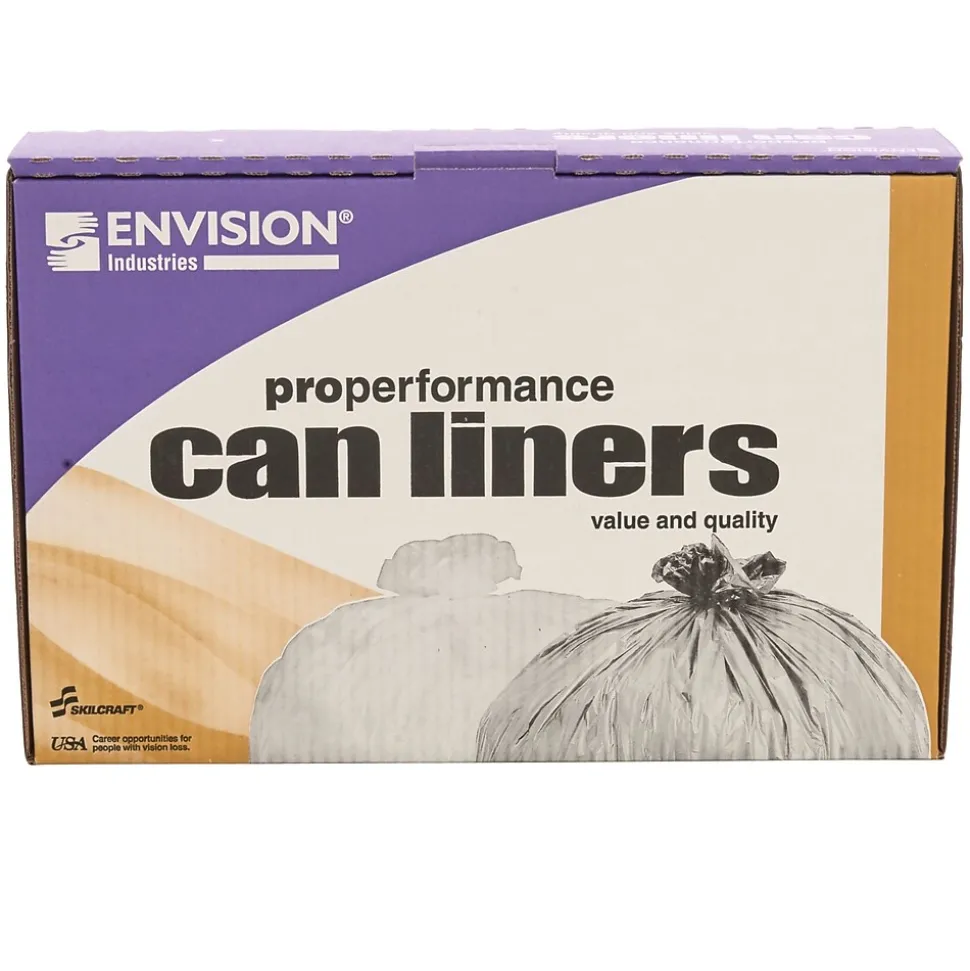 AbilityOne Envision LLDPE 33 Gallon Industrial Trash Bag, 33" x 39", Low Density, 0.8 mil, Clear, 250 Bags/Box (8105015171353)