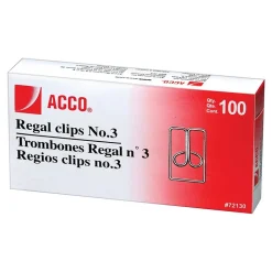 ACCO Regal Paper Clips, #3, Silver, 100/Box (72130)