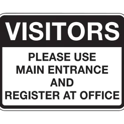 Accuform 18" x 24" Reflective Aluminum Facility Traffic Sign "VISITORS..", Black On White (FRR288RA)