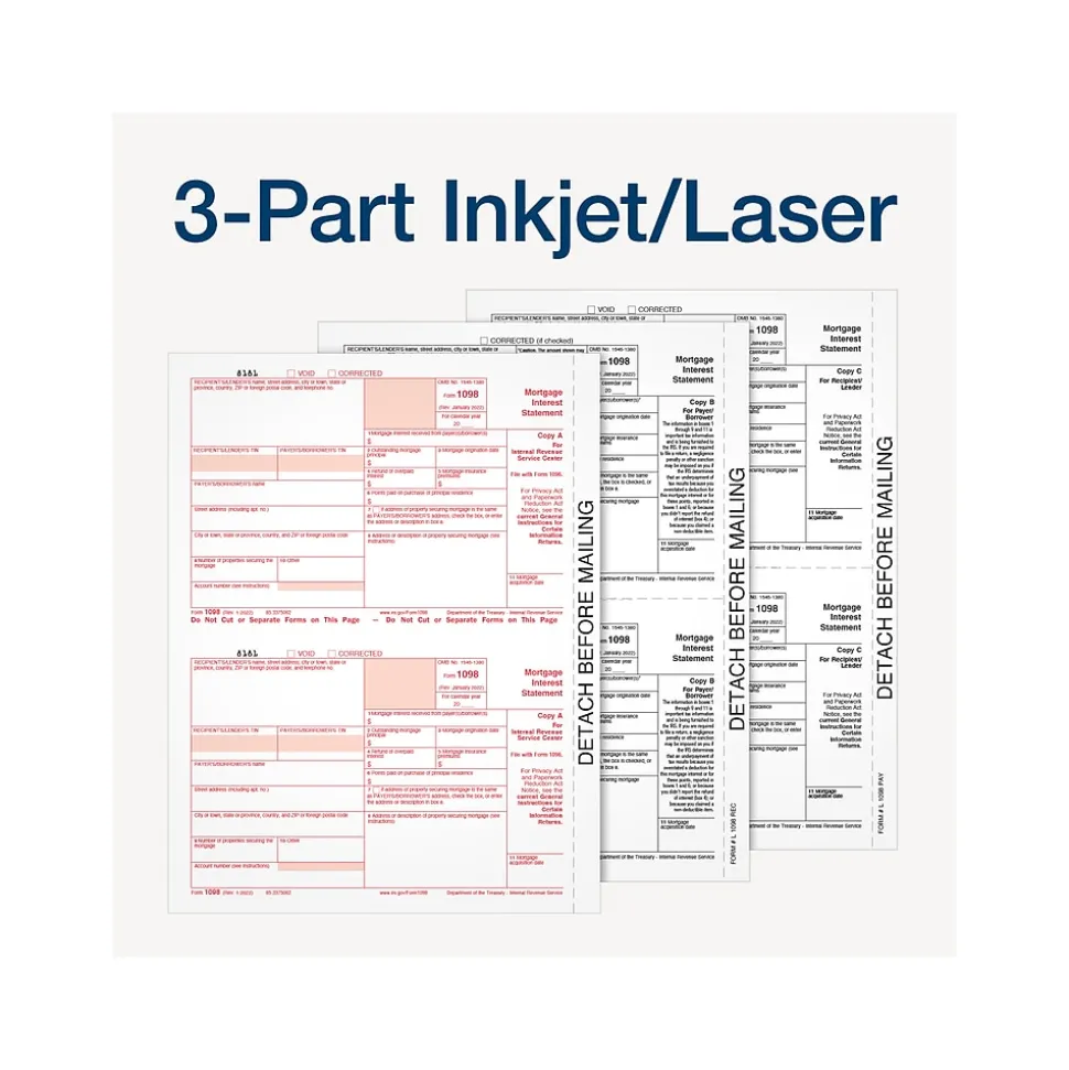 Adams 2024 1098 Mortgage Interest Statement Tax Form with Envelope, 3-Part, 2-Up, Copy A, B, C, 12/Pack (STAX1098-24)