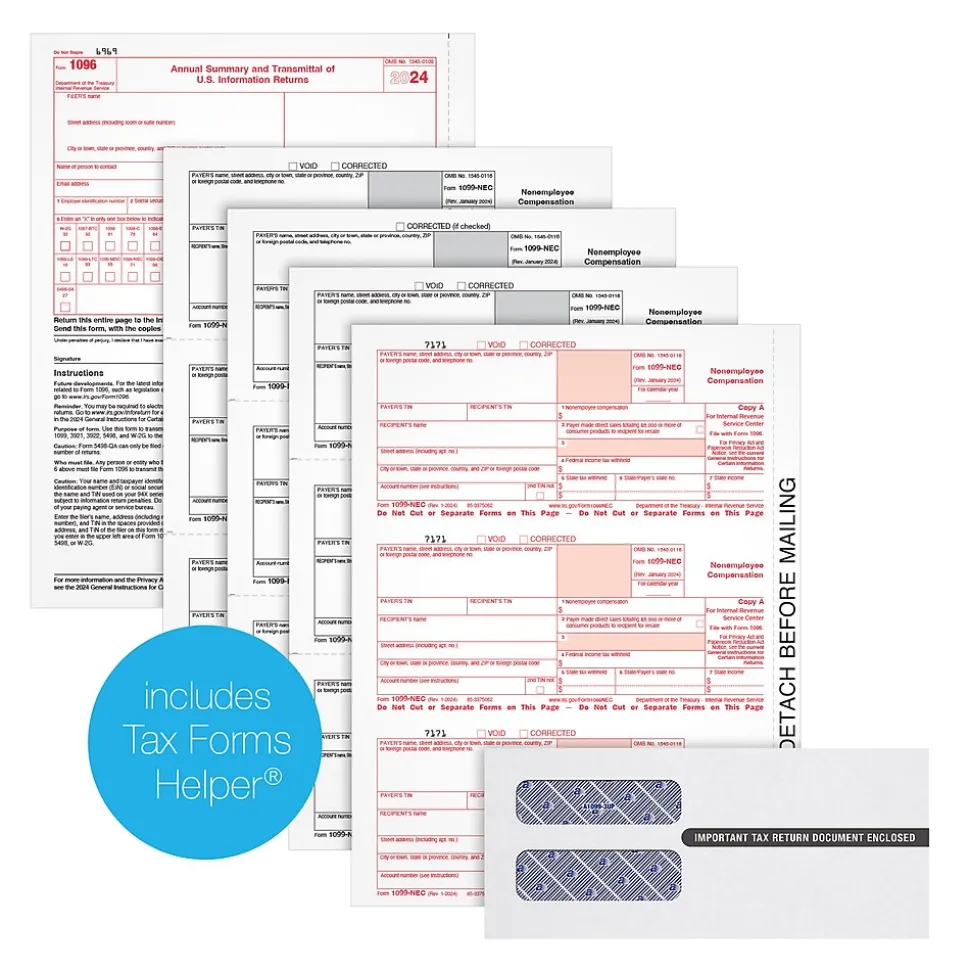 Adams 2024 1099-NEC 4-Part Laser/Inkject Tax Forms with Envelopes and software, 50/pack (LNEC425Q)