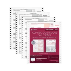 Adams 2024 1099-NEC Tax Form, 4-Part, 3-Up, Copy A, 1, B, 2, 24/Pack (STAX524NEC-24)