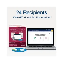 Adams 2024 1099-NEC Tax Form with e-files and Access to Adams Tax Forms Helper, 4-Part, 3-Up, Copy A, 1, B, 2, 24/Pack