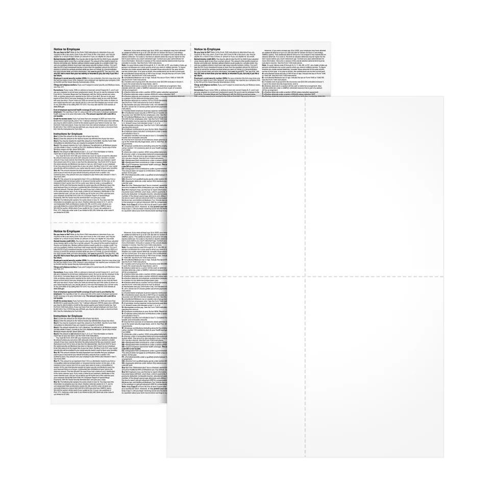 Adams 2024 W-2 4-up Employee Copy Blank Front with Copy B&C Backers, Laser/Inkject Tax Forms, 100 sheets/pack (LW24UPB100)