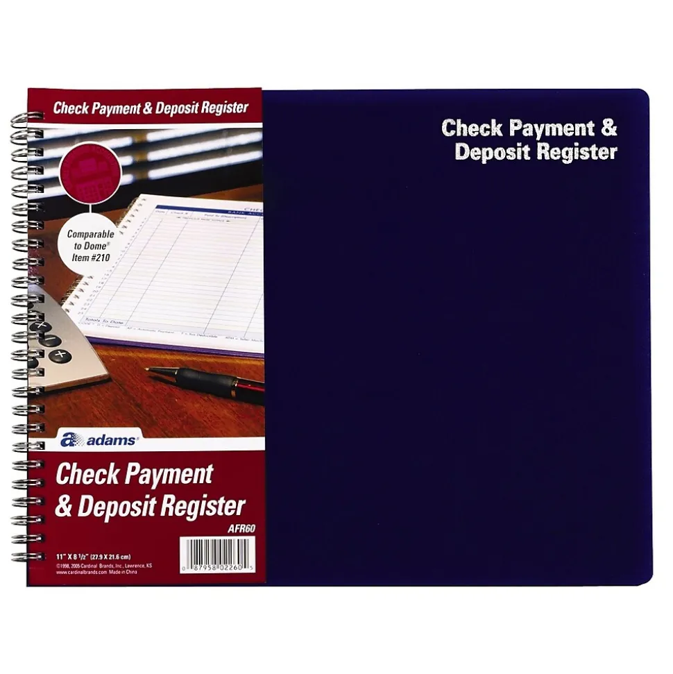 Adams® Check, Payment and Deposit Register Journal, Ruled, Blue (AFR60)
