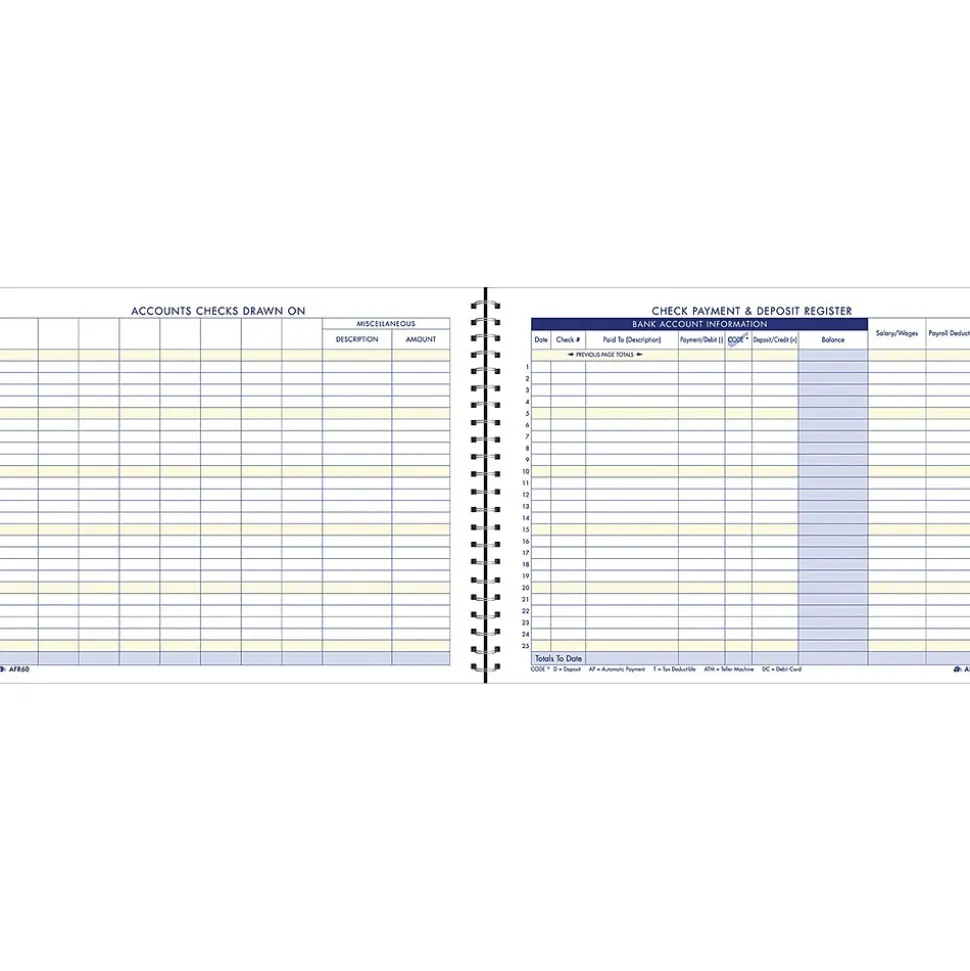Adams® Check, Payment and Deposit Register Journal, Ruled, Blue (AFR60)