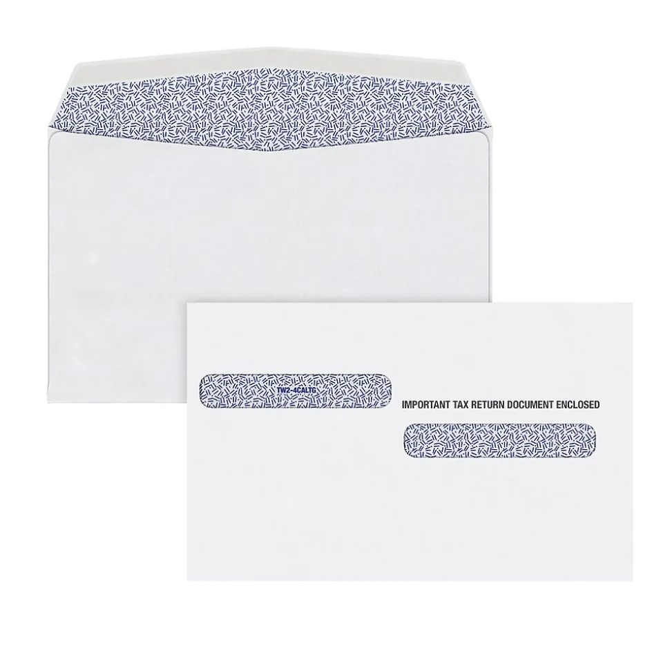 Adams Gummed Double Window Envelope for Tax Form, 5 5/8" x 9", White, 100/Pack (DW4ALT100)