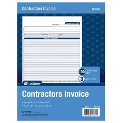 Adams 3-Part Carbonless Contractors Invoice Forms, 8.5"W x 11.44"L, 100/Pack (ABF NC3822)