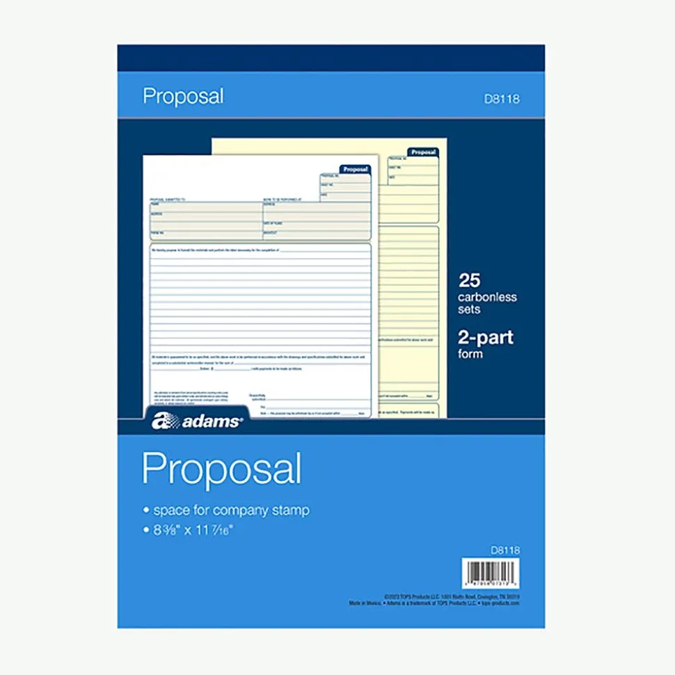 Adams 2-part carbonless Proposal Book, 8 3/8" x 11 7/16", 25 Sets/Book (D8118)