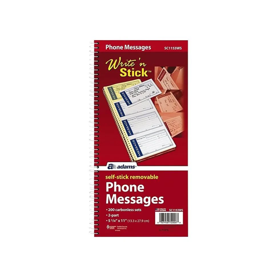 Adams 2-Part Write 'N Stick Message Pad, 5.25" x 11", White, 25 Sheets/Pad (SC1153WS)