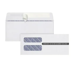 Adams Self Seal Security Tinted Double Window Envelope, 3.75" x 8.5", White, 100/Pack (S1099-3PS)