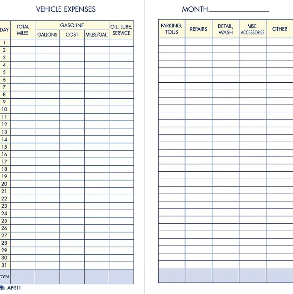 Adams Vehicle Mileage and Expense Record Book, 3 1/4" x 6 1/4" (AFR11)