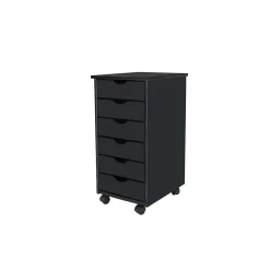 Adeptus 25.8" Solid Pine Roll Cart with 6 Drawers, Matte Black (10016)