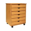 Adeptus 25.43" Solid Pine Roll Cart with 6 Drawers, Medium Pine (76152)