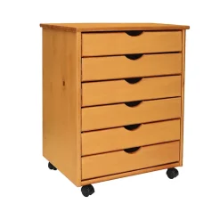Adeptus 25.43" Solid Pine Roll Cart with 6 Drawers, Medium Pine (76152)