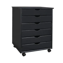 Adeptus 25.43" Solid Pine Roll Cart with 6 Drawers, Matte Black (76168)
