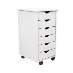 Adeptus 25.8" Solid Pine Roll Cart with 6 Drawers, Whitewash (10018)