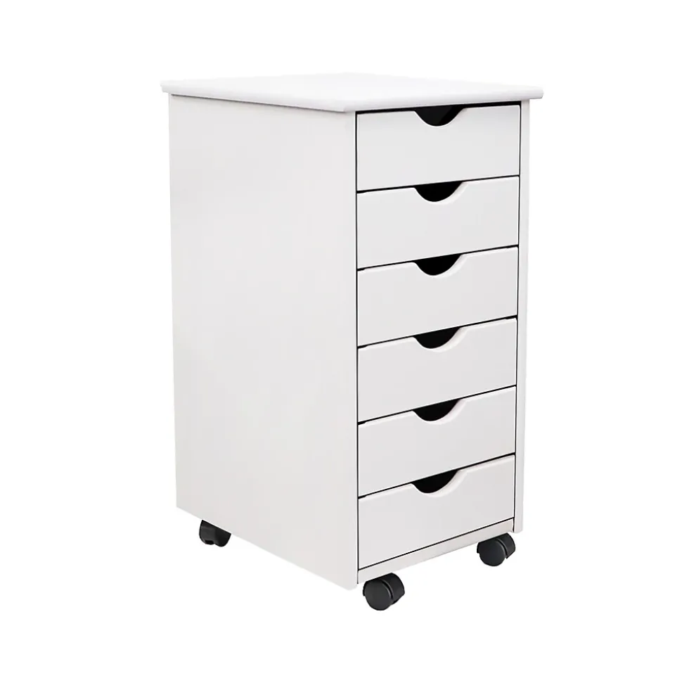 Adeptus 25.8" Solid Pine Roll Cart with 6 Drawers, Whitewash (10018)