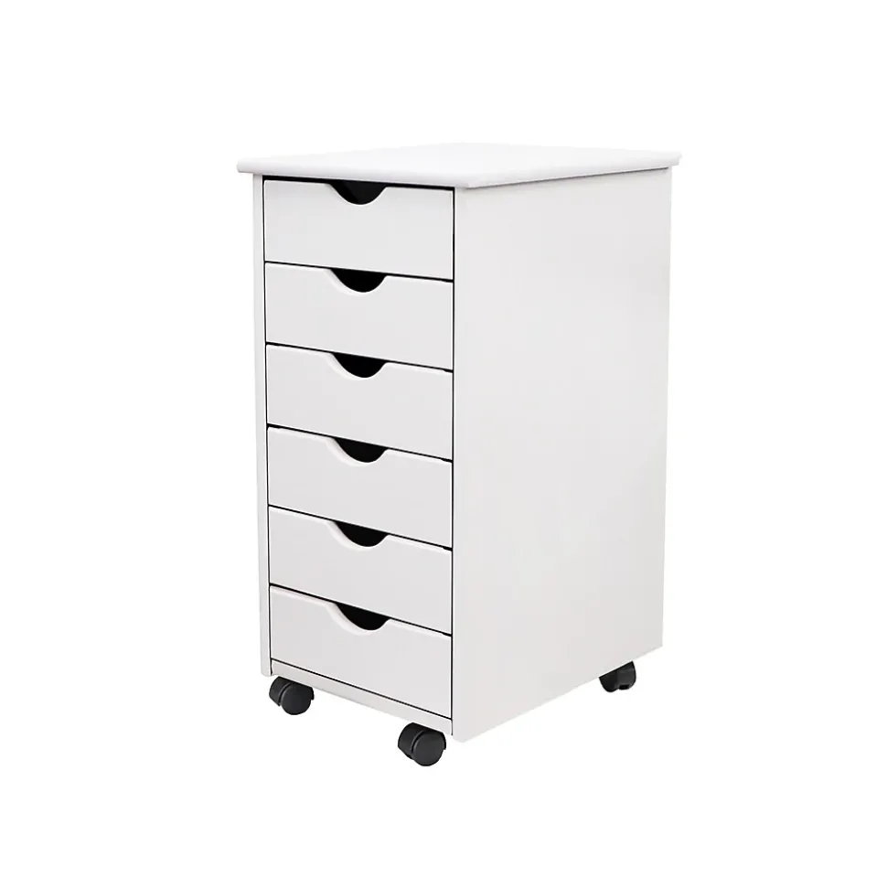 Adeptus 25.8" Solid Pine Roll Cart with 6 Drawers, Whitewash (10018)