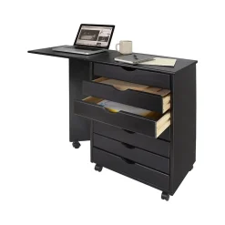 Adeptus Drop Leaf 7-Drawer Lateral File Cabinet, Mobile, Specialty, Matte Black, 21.4