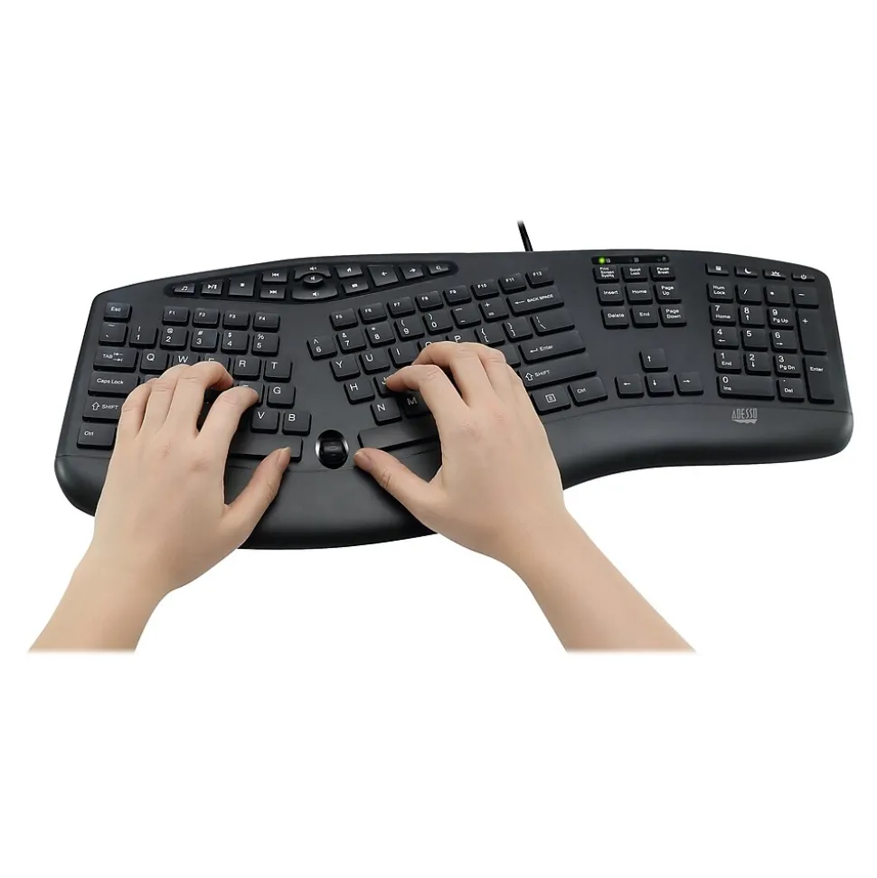 Adesso Tru-Form Media Ergonomic Keyboard, Black (AKB-160UB)