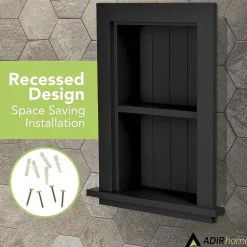 AdirHome 1-Shelf Wood Bathroom Recessed Wall Shelf, 19" x 12.75" x 4.75", Black, 2/Pack (515-01-BLK-2PK)