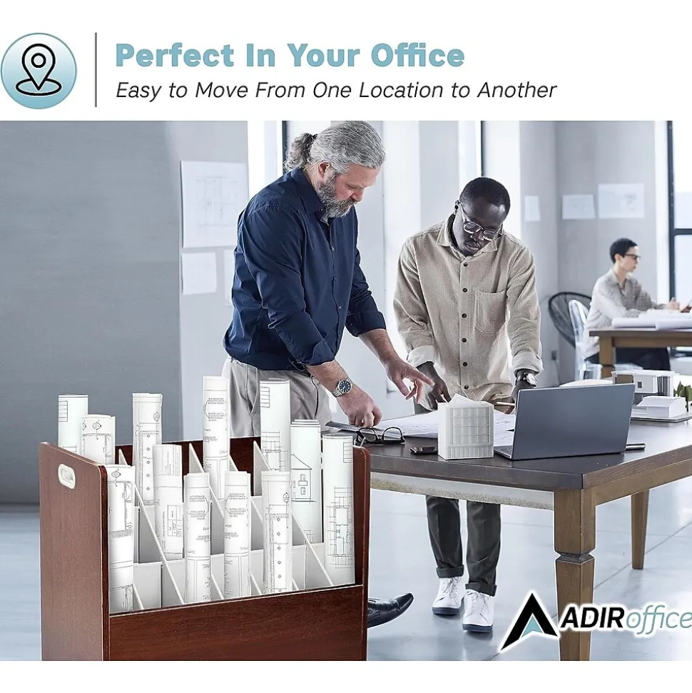 AdirOffice 21-Slot Mobile Roll File, 28.5"H x 30"W x 15.75"D, Mahogany, 2/Pack (625-MA-2PK)