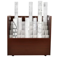AdirOffice 50-Slot Mobile Roll File, 28.5"H x 30"W x 15.75"D, Mahogany (626-MA-KIT1)
